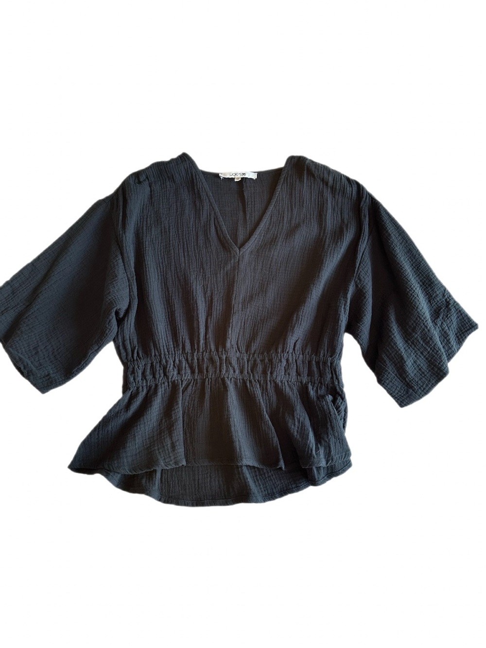 Joe’s Jeans Black Cotton Gauze Peplum Blouse Women’s Size Large